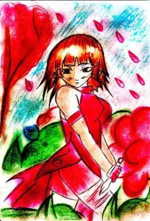 Ninja geist von Blumen umgeben