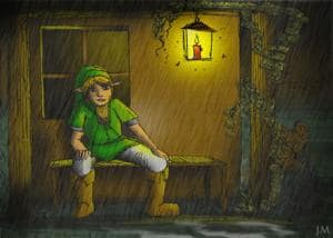 Link im Regen