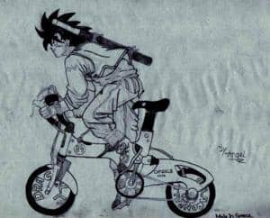 Goku auf Fahrrad