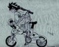 Goku auf Fahrrad