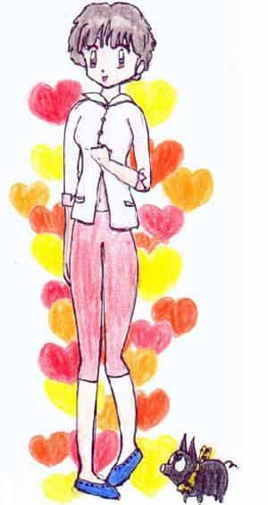 Akane and P-chan with heartbackground