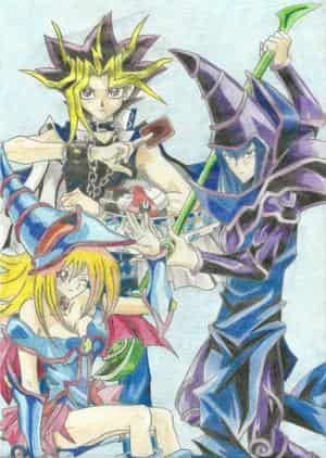 yami yugi, schwarzers magiermädchen und der schwarze magier