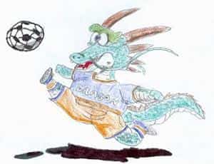 Fußball spielender Drache