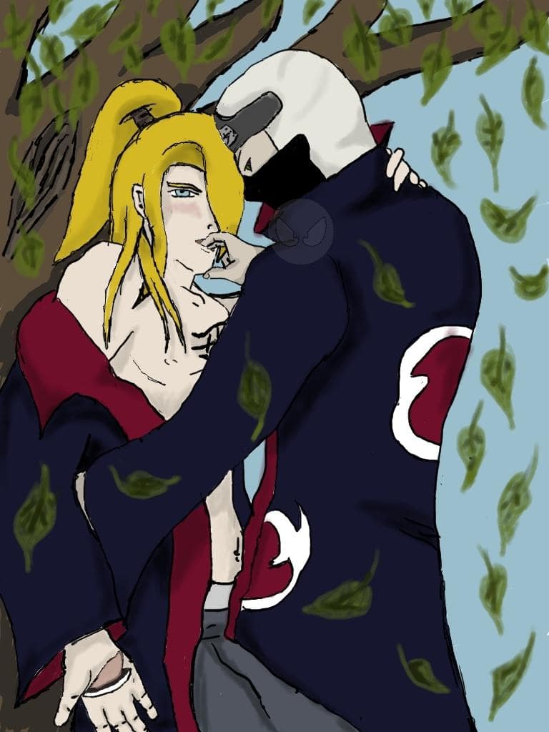 Between falling leaves