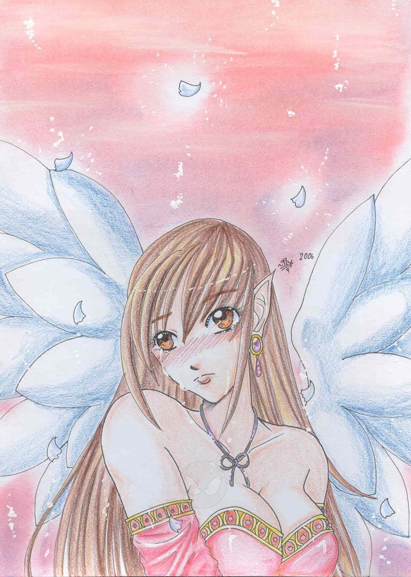 Trauriger engel mit pinkem flair