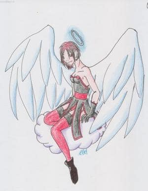 Angel Jale sur un nuage violet