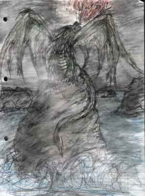 Grüner drache in der dämmerung