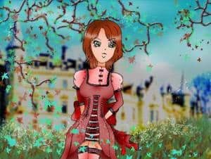 lady vor ihrem schloss