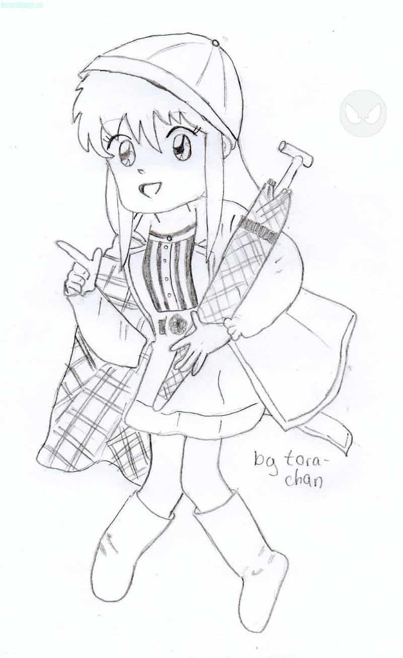 die neue tora-chan mit regen-kram (mantel, schirm u.s.w.)