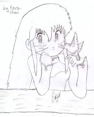 tora-chan mit Vögelchen und Schmetterling