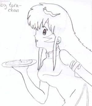 tora-chan mit ner pizza (oder so was ähnlichem!!) (vielleicht is es auch Okonomiyaki)