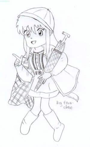 die neue tora-chan mit regen-kram (mantel, schirm u.s.w.)