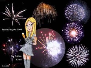 ein klenes Silvester-pic mit nem klenen tora-chan im Vordergrund und nem GROßEN Feuerwerk im Hintergrund