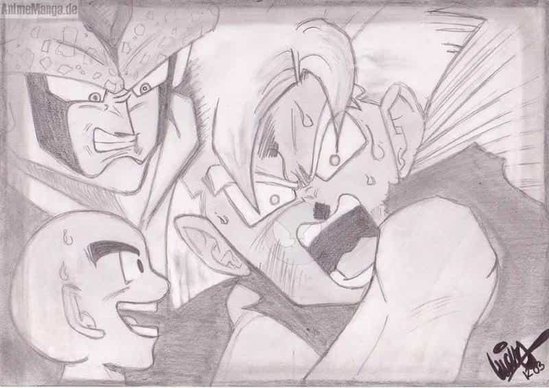 Cell, Krillin, Gohan