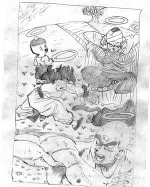 Vier Freunde beim Training auf dem Kaio-Planet