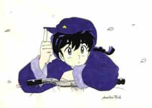 Ranma, ein Fahrrad und Kirschblüten