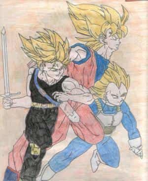 Son-Goku Vegeta und Trunks ziehen in den Kampf