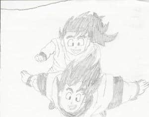 Goku und Gohan fliegend