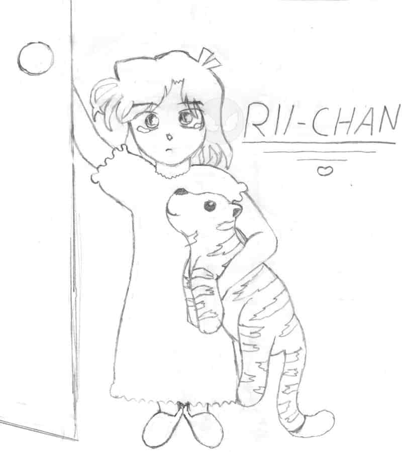 Rii-chan mit Schlafanzug und Plüschtier