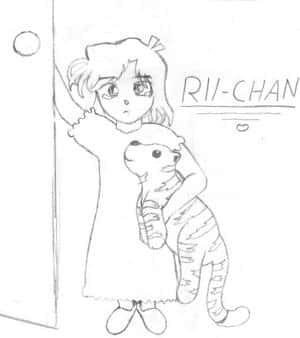 Rii-chan mit Schlafanzug und Plüschtier