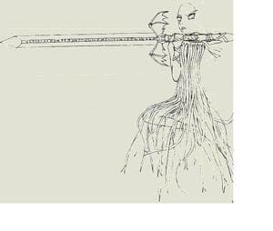 Weib mit ultrakrassem Metzelschwert