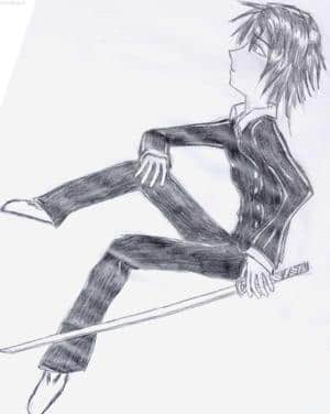 Kerl im Anzug mit Schwert