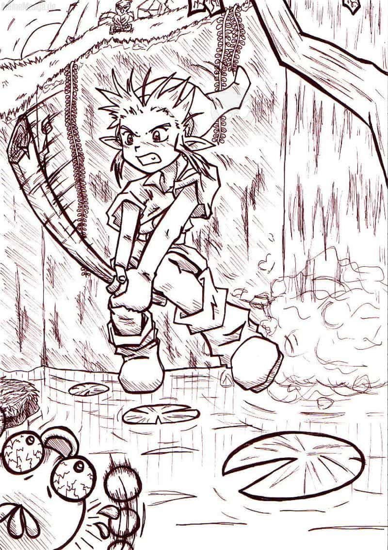 Link im Sumpf der grad von ner Pflanze springt um nem Dekufiechus mit nem Dekustab eins ueberzubraten xD~