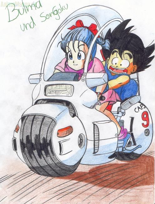 Bulma und SonGoku auf Motorrad