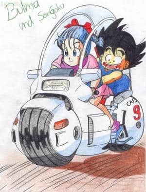 Bulma und SonGoku auf Motorrad