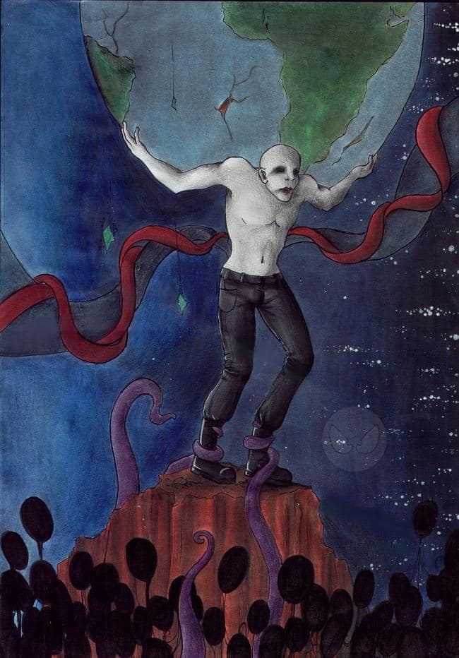 Er trägt die Welt auf seinen Schultern