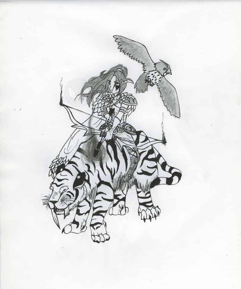 Nachtelfe auf einem Nachtsäbelpanther