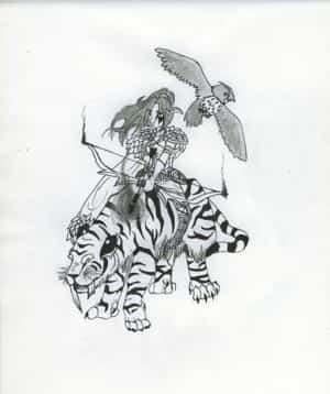 Nachtelfe auf einem Nachtsäbelpanther