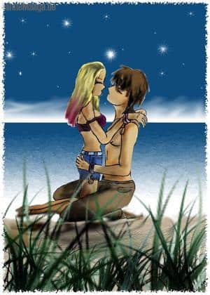 Liebespaar im Mondschein farbe2