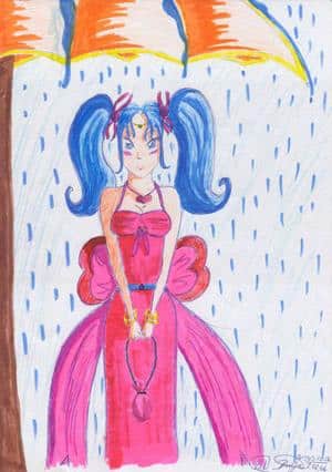 die schöne unter dem regenschirm