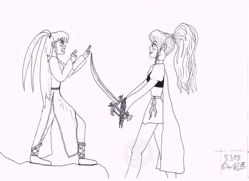 Seitenansicht einer Kampfszene