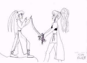 Seitenansicht einer Kampfszene