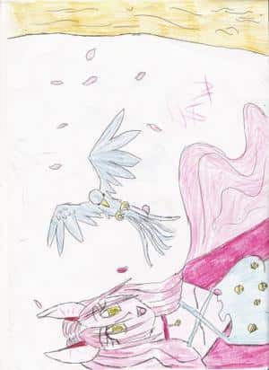 Katzenmädchen mit vogel