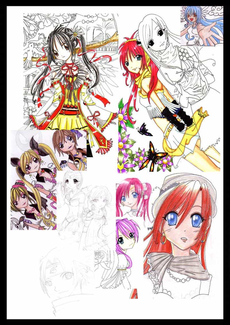 Skizzen-Coloübungen-Angefangene Picus-halb fertige