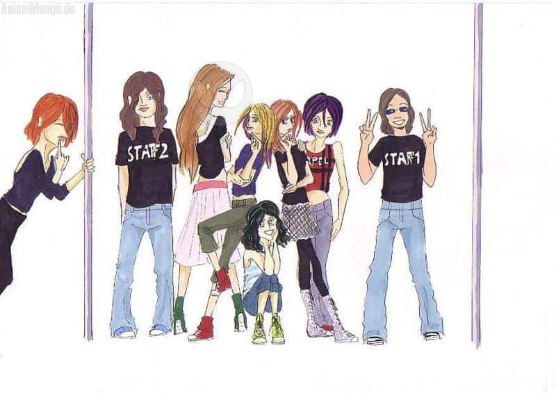 le band + staff + fangirl + zwei laternen zum dagegen laufen ...