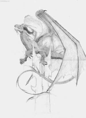 Drache auf weissem Turm