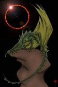 Grüner Drache in Sonnenfinsternis