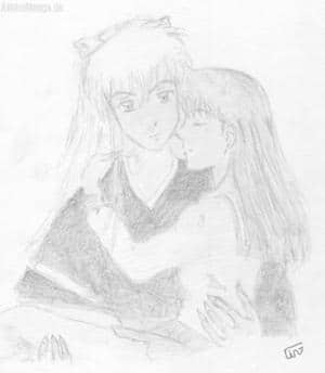 Inu trägt die verletzte Kagome