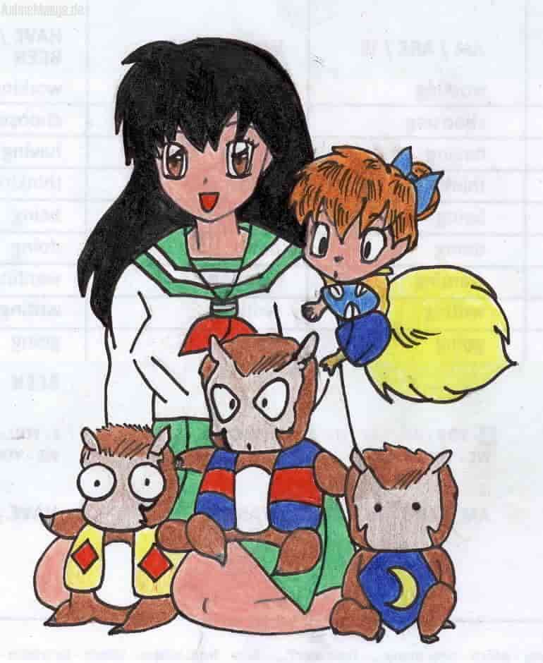 Kagome, Shippo und Affen