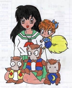 Kagome, Shippo und Affen