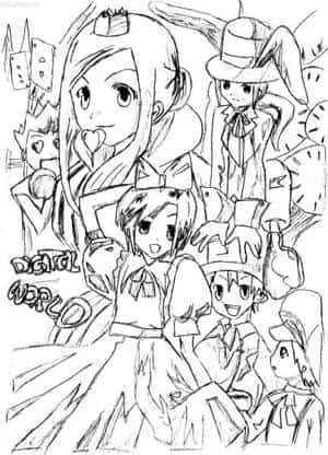 Koji, Kouichi, Zoe, Tommy, Takuya und J.P in dem Film ín den Rollen von Alice im Wunderland.