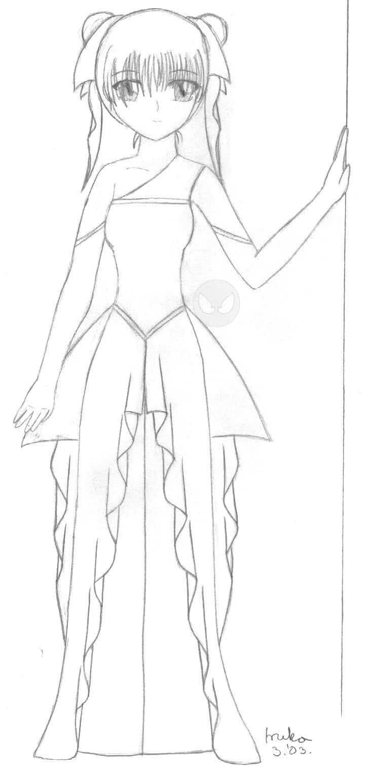 AMEKO - dark alien princess in a grey-toned wavy CLAMPy dress (also a failed test if I could draw in