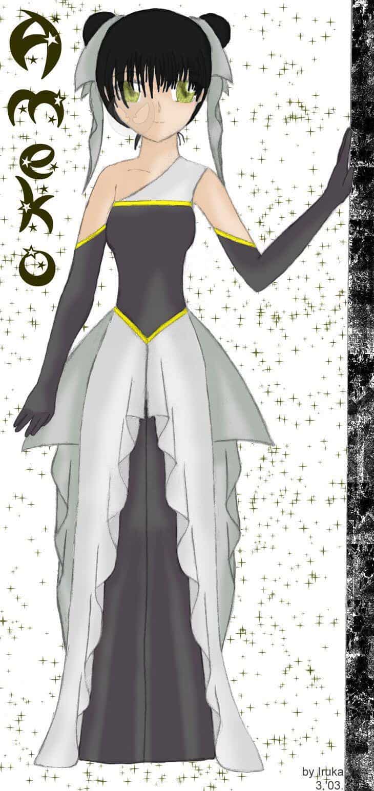 AMEKO - dark alien princess in a grey-toned wavy CLAMPy dress (colo)