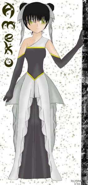 AMEKO - dark alien princess in a grey-toned wavy CLAMPy dress (colo)