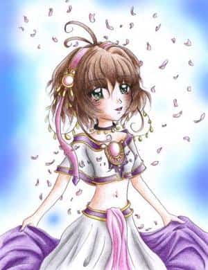 Little Sakura dancing in cherry blossoms