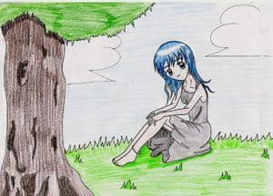 Une fille est assise sous l & # 39; arbre